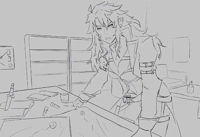Half-body sketch w background